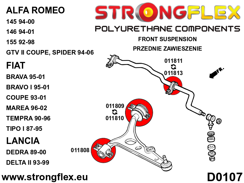 Strongflex Alfa Romeo / Fiat / Lancia Vooras achterste draagarm rubber 48mm SPORT – 011810A 3 Strongflex Alfa Romeo / Fiat / Lancia Vooras achterste draagarm rubber 48mm SPORT – 011810A - Afbeelding 3