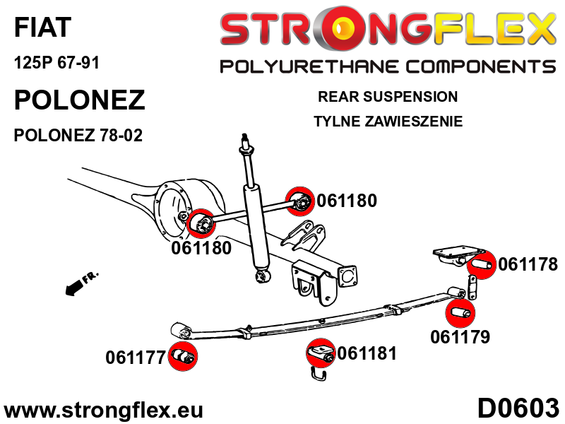 Strongflex Fiat 125P Complete polyurethaan rubberset – 066113B 4 Strongflex Fiat 125P Complete polyurethaan rubberset – 066113B – Image 4