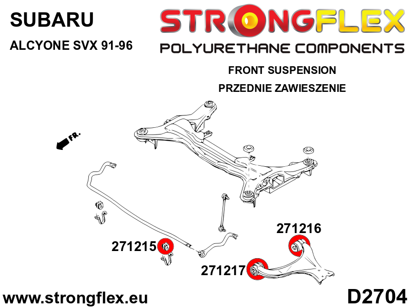Strongflex Subaru Alcyone / SVX Polyurethaan rubberset vooras – 276049B 3 Strongflex Subaru Alcyone / SVX Polyurethaan rubberset vooras – 276049B – Bild 3