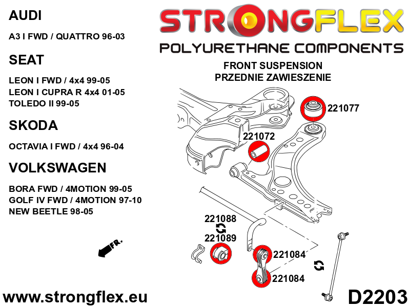 Strongflex Audi Voorste draagarm - achterste rubber SPORT – 221077A 4 Strongflex Audi Voorste draagarm - achterste rubber SPORT – 221077A – Image 4