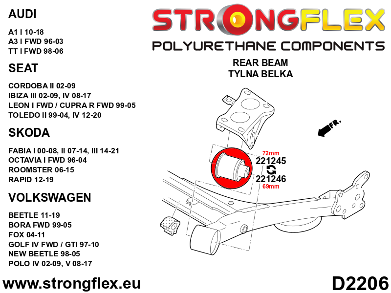 Strongflex Audi Achterste subframe rubber 69mm SPORT – 221246A 2 Strongflex Audi Achterste subframe rubber 69mm SPORT – 221246A – Image 2