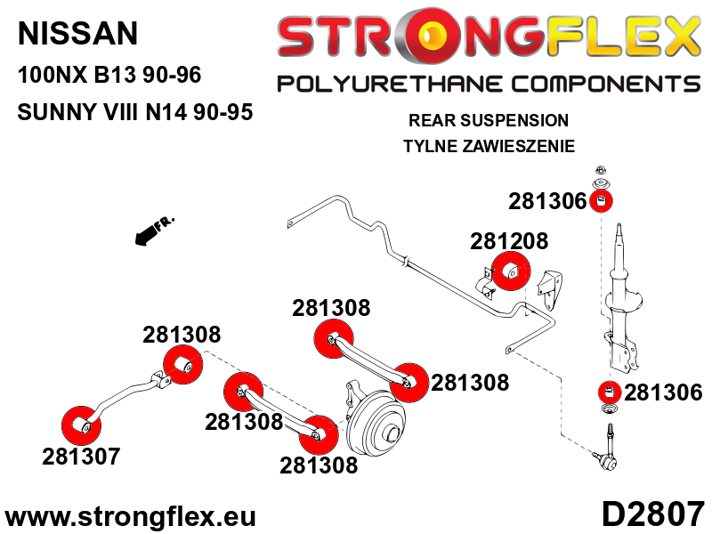 Strongflex Infiniti / Nissan Rubber achteras draagarm SPORT – 281308A 4 Strongflex Infiniti / Nissan Rubber achteras draagarm SPORT – 281308A – Image 4