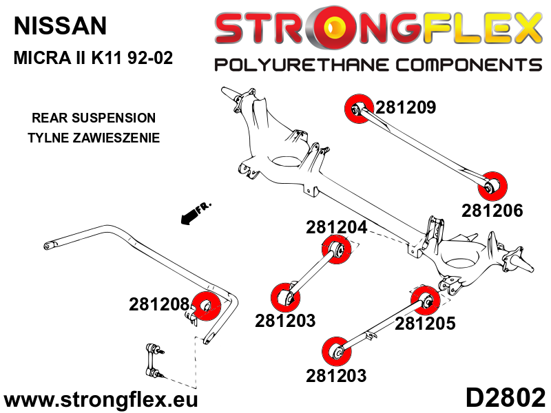 Strongflex Nissan Micra Polyurethaan rubberset achteras – 286056B 3 Strongflex Nissan Micra Polyurethaan rubberset achteras – 286056B – Bild 3