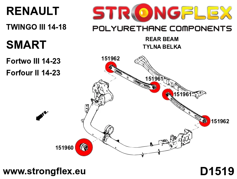 Strongflex Renault Achterste balk rubbering set – 156092B 2 Strongflex Renault Achterste balk rubbering set – 156092B - Image 2