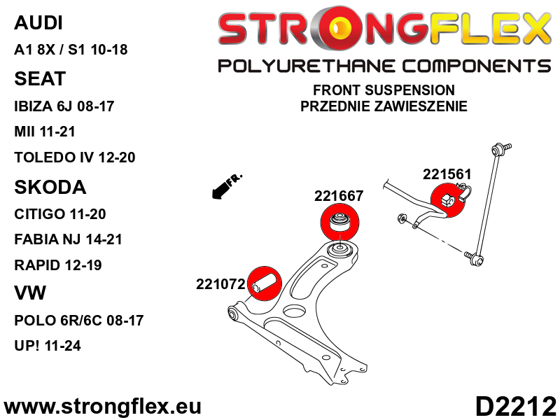 Strongflex Audi / Volkswagen Polyurethaan rubberset vooras – 226160B 3 Strongflex Audi / Volkswagen Polyurethaan rubberset vooras – 226160B – Bild 3