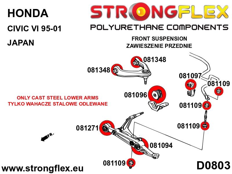 Strongflex Honda Civic Polyurethaan rubberset vooras SPORT – 086096A 3 Strongflex Honda Civic Polyurethaan rubberset vooras SPORT – 086096A – Image 3