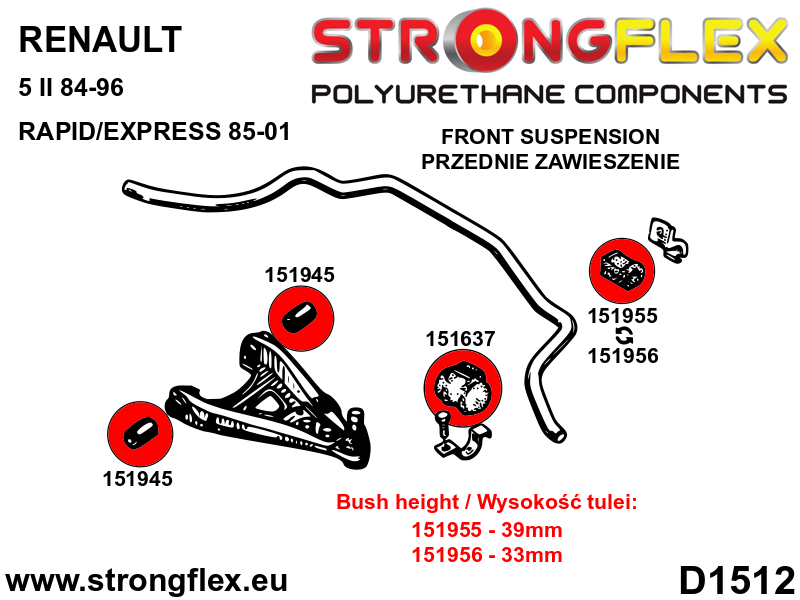 Strongflex Renault 5 / Rapid Voorste stabilisatorrubber (33mm hoogte) SPORT – 151956A 3 Strongflex Renault 5 / Rapid Voorste stabilisatorrubber (33mm hoogte) SPORT – 151956A – Image 3