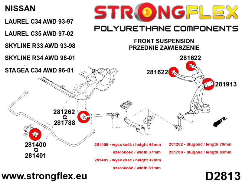 Strongflex Nissan Laurel / Skyline / Stagea Rubber wielnaaf / driehoeksdraagarm buitenzijde SPORT – 281913A 6 Strongflex Nissan Laurel / Skyline / Stagea Rubber wielnaaf / driehoeksdraagarm buitenzijde SPORT – 281913A – Bild 6