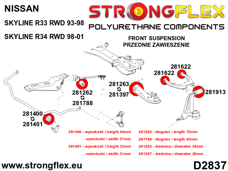 Strongflex Nissan Voorste onderste trekstang naar chassis rubber – 281262B 7 Strongflex Nissan Voorste onderste trekstang naar chassis rubber – 281262B – Bild 7