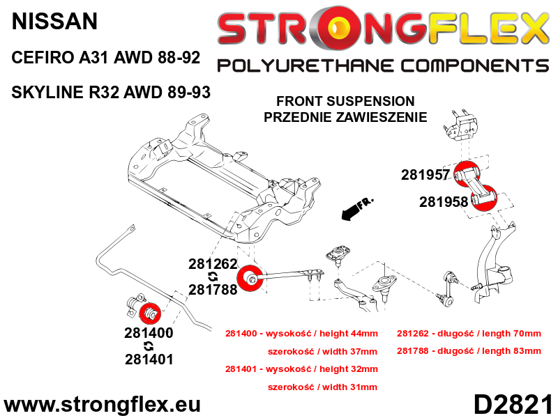 Strongflex Nissan Cefiro / Skyline / 300ZX Vooras bovenste draagarm onderste rubber SPORT – 281958A 6 Strongflex Nissan Cefiro / Skyline / 300ZX Vooras bovenste draagarm onderste rubber SPORT – 281958A – Image 6