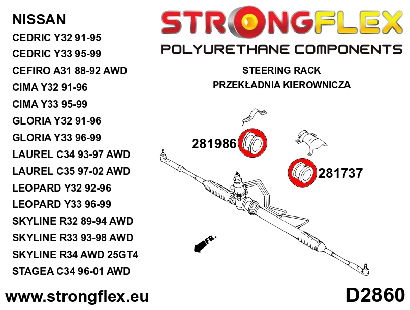 Strongflex Nissan Kit de silentblocs de crémaillère SPORT – 286234A 2 Strongflex Nissan Kit de silentblocs de crémaillère SPORT – 286234A