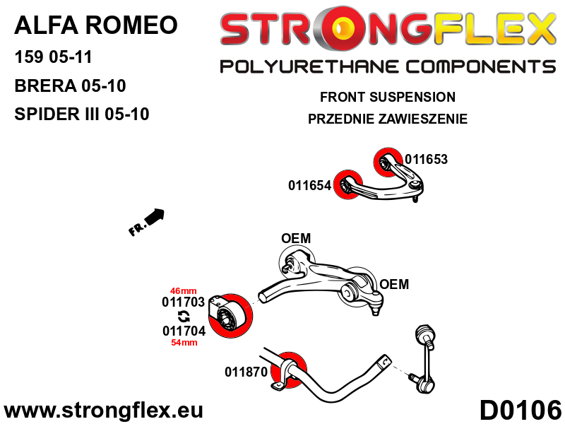 Strongflex Alfa Romeo Vooras onderste draagarm achterste rubber 54mm – 011704B 3 Strongflex Alfa Romeo Vooras onderste draagarm achterste rubber 54mm – 011704B – Bild 3