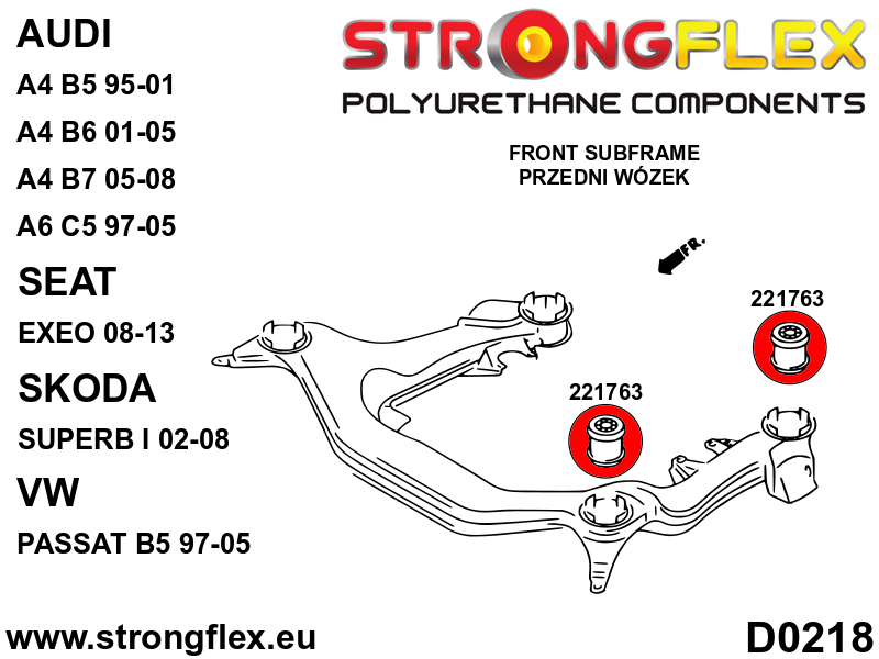 Strongflex Audi / Volkswagen Rubber voorste subframe SPORT – 221763A 3 Strongflex Audi / Volkswagen Rubber voorste subframe SPORT – 221763A - Image 3