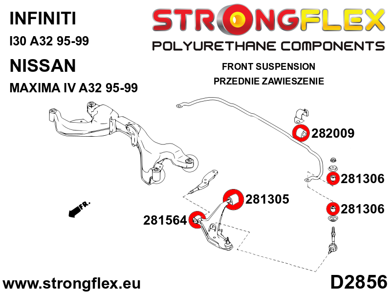 Strongflex Nissan Maxima Voorste stabilisatorrubber SPORT – 282009A 3 Strongflex Nissan Maxima Voorste stabilisatorrubber SPORT – 282009A - Afbeelding 3