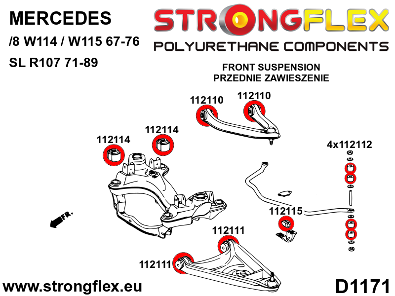Strongflex Mercedes Voorste ophangrubberset – 116309B 2 Strongflex Mercedes Voorste ophangrubberset – 116309B – Bild 2