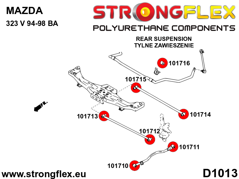 Strongflex Mazda 323 Achterste draagarm - binnenste voorste rubber – 101713B 3 Strongflex Mazda 323 Achterste draagarm - binnenste voorste rubber – 101713B – Image 3