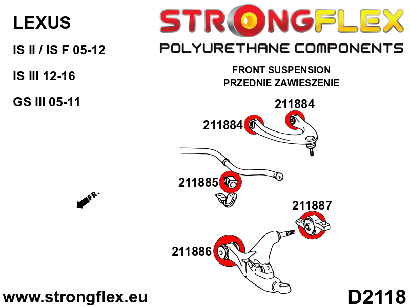 Strongflex Lexus GS / GS-F / IS Silentbloc de barre stabilisatrice avant – 211885B 9 Strongflex Lexus GS / GS-F / IS Silentbloc de barre stabilisatrice avant – 211885B