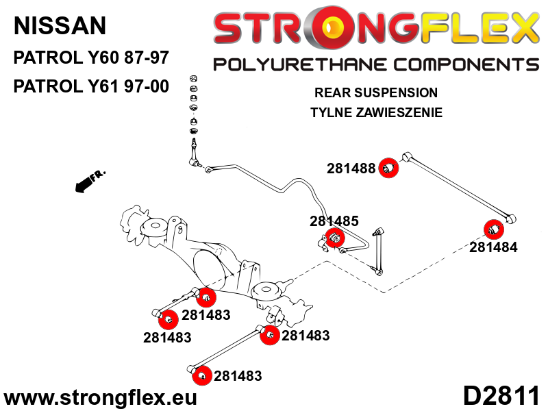 Strongflex Nissan Patrol Panhard rod bush, front and rear axle, 14mm – to body SPORT – 281488A 5 Strongflex Nissan Patrol Panhard rod bush, front and rear axle, 14mm – to body SPORT – 281488A