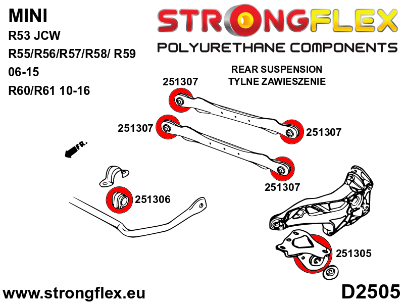 Strongflex Mini JCW / R53 / R55 Achterasrubbers set R53 JCW – 256209B 3 Strongflex Mini JCW / R53 / R55 Achterasrubbers set R53 JCW – 256209B – Image 3