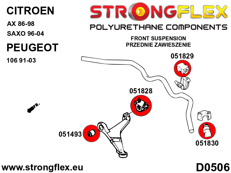 Strongflex Citroën AX / Saxo Vooras- en achteras-subframe rubberset – 056004B 4 Strongflex Citroën AX / Saxo Vooras- en achteras-subframe rubberset – 056004B – Image 4