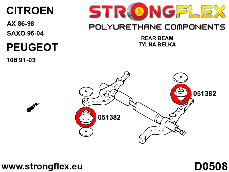 Strongflex Citroën AX / Saxo Vooras- en achteras-subframe rubberset – 056004B 5 Strongflex Citroën AX / Saxo Vooras- en achteras-subframe rubberset – 056004B – Image 5