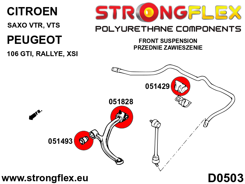 Strongflex Citroën / Peugeot Vooras rubberset SPORT – 056005A 3 Strongflex Citroën / Peugeot Vooras rubberset SPORT – 056005A – Image 3