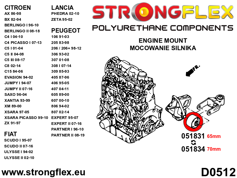 Strongflex Citroën Front lower engine mount 70mm SPORT – 051834A 2 Strongflex Citroën Front lower engine mount 70mm SPORT – 051834A - Afbeelding 2