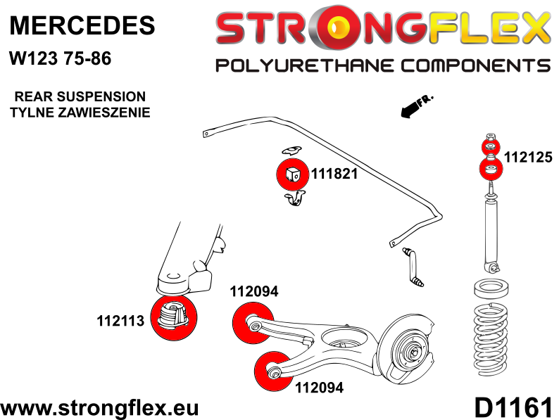 Strongflex Mercedes W123 Polyurethaan rubberset voor- en achteras – 116312B 5 Strongflex Mercedes W123 Polyurethaan rubberset voor- en achteras – 116312B – Image 5