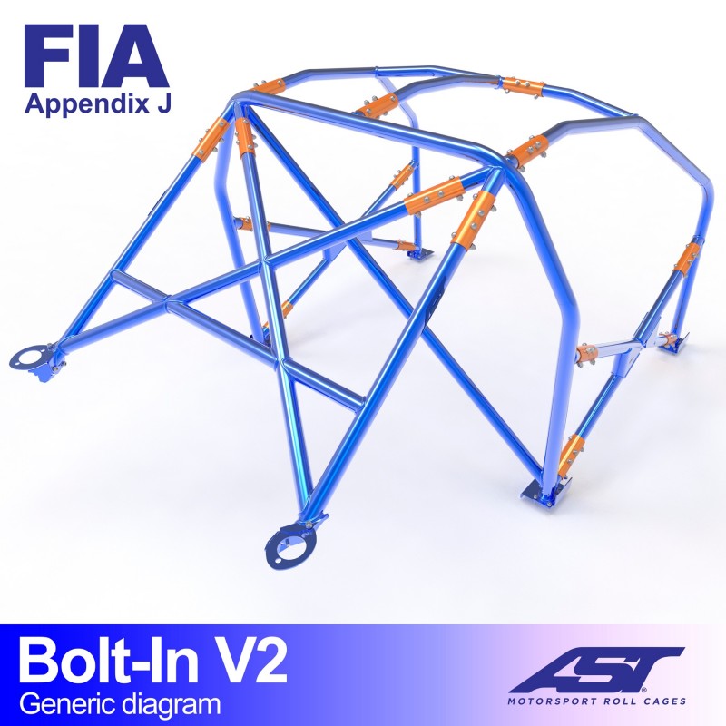 AST Bolt-in Rolkooi BMW E30 Sedan AWD V2 2 Detailopname van de voorste versterkingsbalken naar het schutbord van de AST bolt-in rolkooi voor de BMW E30 325iX