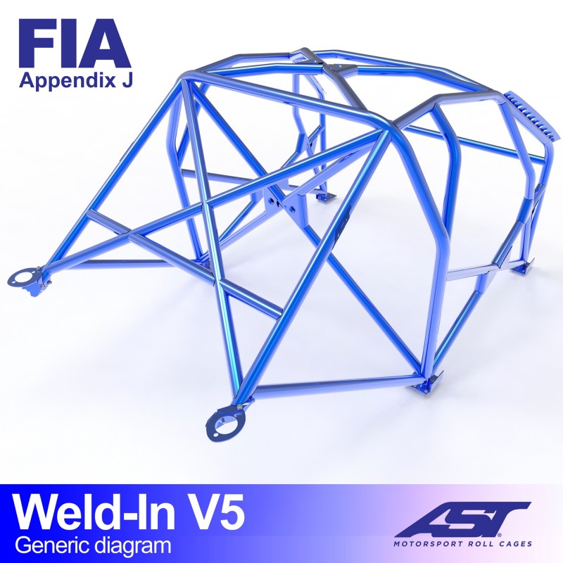 AST Weld-in Roll Cage Nissan Primera P10 Sedan V5 2 Inlas Rolkooi in de Nissan Primera P10 Sedan, versie V5, tekening van AST