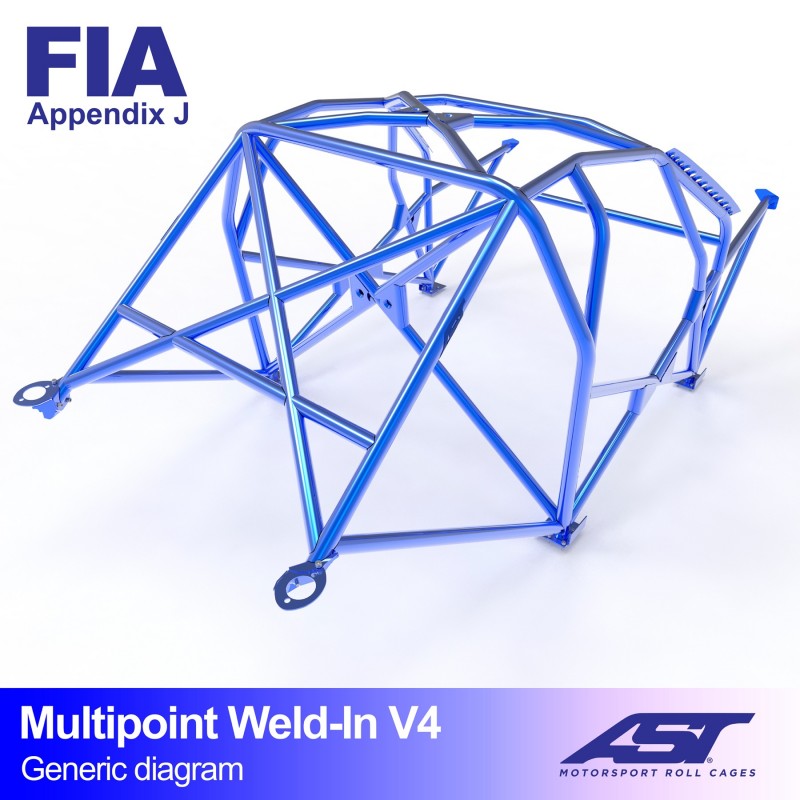 AST Multipoint Weld-in Roll Cage BMW E30 Coupé V4 2 Extra diagonaalbalk en harnasbalk van de inlaskooi in een BMW E30 Coupé