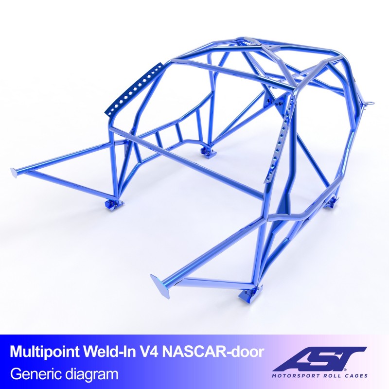 AST Multipoint Weld-in Roll Cage BMW E30 Coupé V4 NASCAR door 1 Multipoint E30 Coupé V4 NASCAR rolkooi van AST Roll Cages voor de achterwielaangedreven BMW E30 Coupé