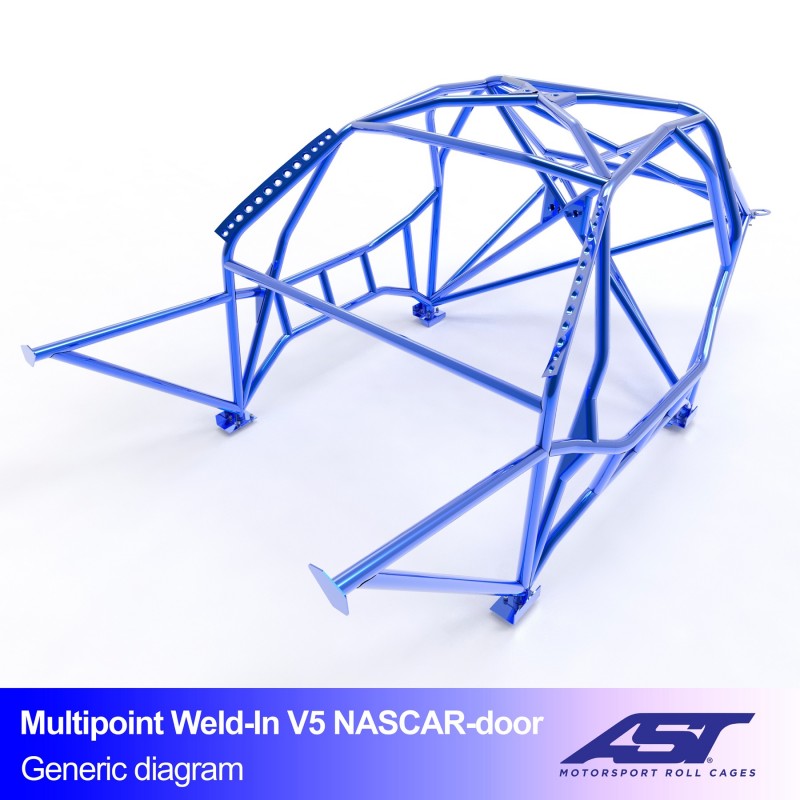 AST Multipoint Inlas Rolkooi BMW E30 Sedan V5 NASCAR-deur 1 Multipoint E30 Sedan V5 NASCAR rolkooi van AST Roll Cages voor de achterwielaangedreven BMW E30 Sedan