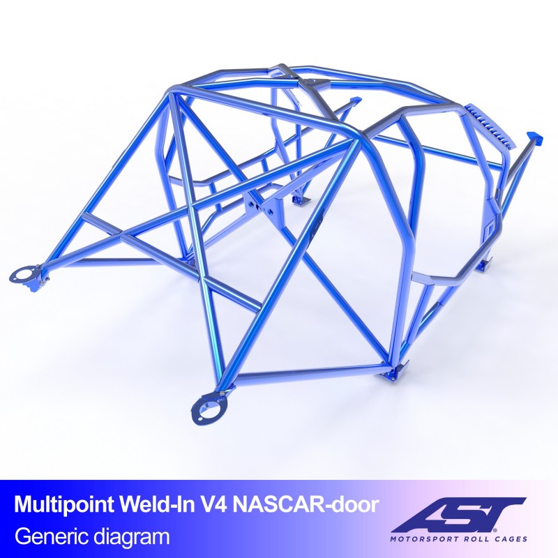 AST Multipoint Inlas Rolkooi BMW E46 Compact V4 NASCAR-deur 2 Gelaste rolkooi met NASCAR-deurbalken, harnasbalk en diagonalen in de BMW E46 3-deurs Compact