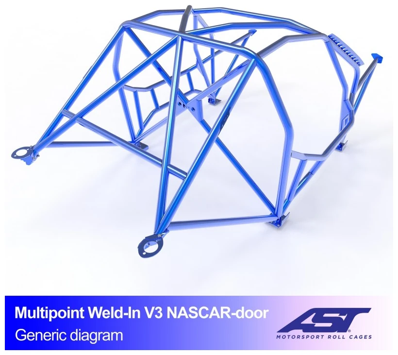 AST Multipoint Weld-in Roll Cage BMW E87 V3 NASCAR door 2 Detail view of the curved NASCAR door bars in the multipoint weld-in roll cage for the BMW E87