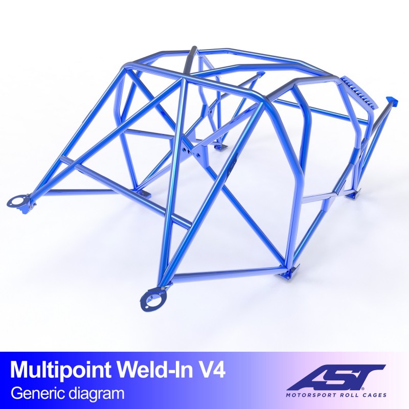 AST Arceau à souder multipoints BMW G80 Sedan V4 2 Gros plan sur les dix points d'ancrage soudés de l'arceau à souder multipoints AST V4 dans la BMW G80 Berline