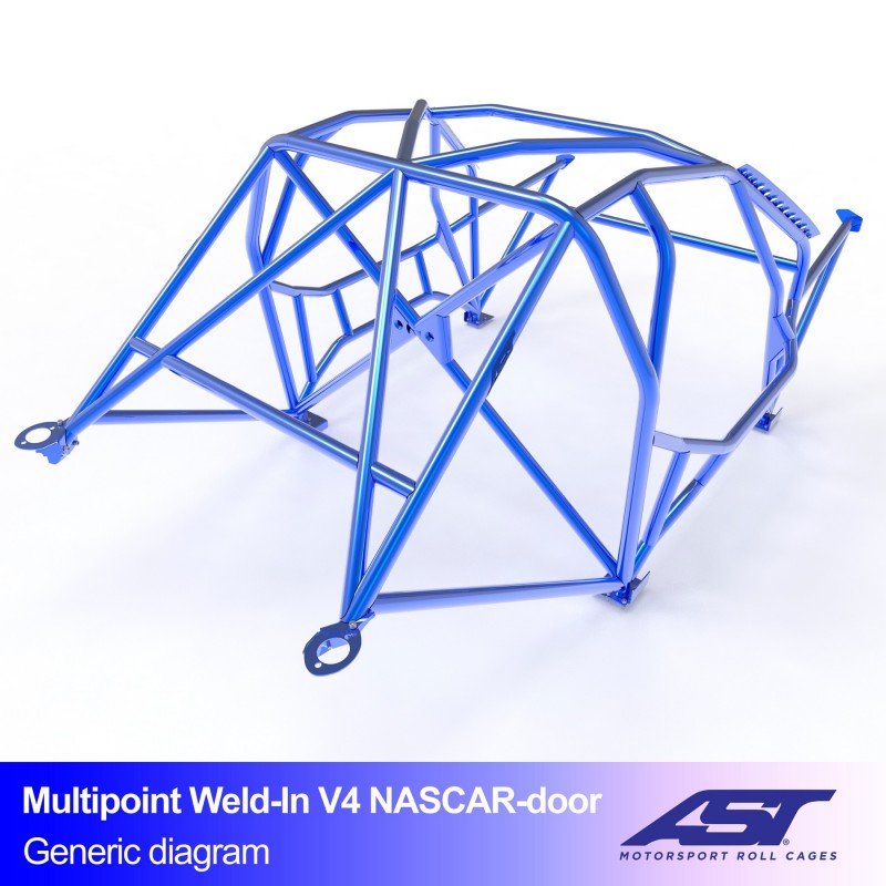AST Multipoint Inlas Rolkooi BMW G80 Sedan V4 NASCAR-deur 2 Detailopname van de diagonaalbalk en NASCAR-portierbuizen van de AST multipoint inlaskooi in de BMW G80