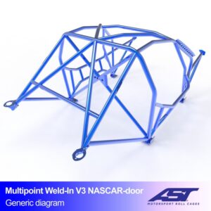 Multipoint 350Z V3 NASCAR rolkooi van AST Roll Cages met tien laspunten en NASCAR-deurbalken voor de Nissan 350Z Z33