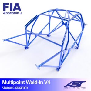 Multipoint 350Z V4 rolkooi van AST Roll Cages met harnasbalk en tien laspunten voor de Nissan 350Z Z33 Coupé