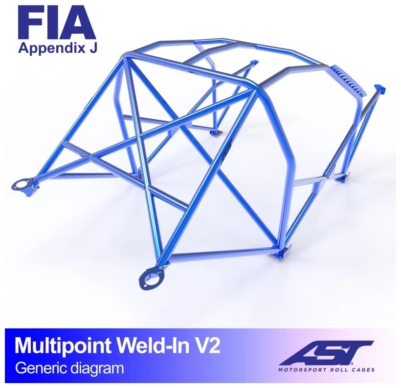 AST Multipoint Weld-in Roll Cage Nissan Micra K11 3-door Hatchback V2 2 Multipoint Inlas Rolkooi in de Nissan Micra K11 3-deurs Hatchback, versie V2, tekening van AST