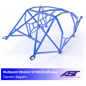 Multipoint PS13 Hatchback V3 volledige inlasrolkooi van AST Roll Cages met NASCAR-deurbalken voor de Nissan Silvia PS13