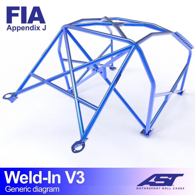 AST Weld-in Roll Cage Toyota AE86 Sprinter Trueno 3-door Hatchback V3 2 Inlas Rolkooi in de Toyota AE86 Sprinter Trueno 3-deurs Hatchback, versie V3, tekening van AST