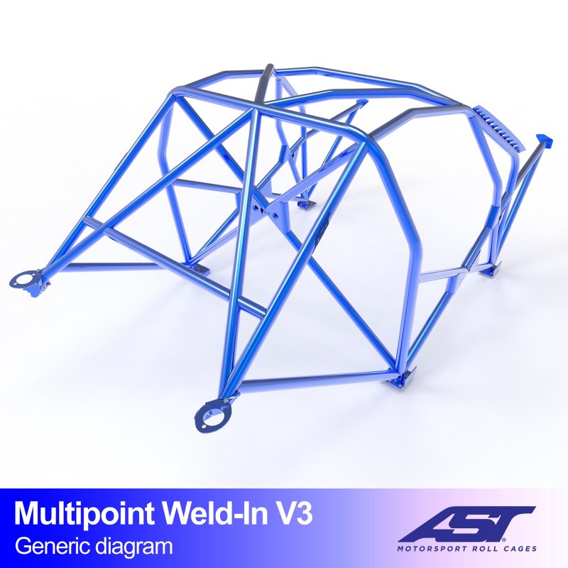 AST Multipoint Weld-in Roll Cage Toyota Celica T230 3-door Coupé V3 2 Multipoint Inlas Rolkooi in de Toyota Celica T230 3-deurs Coupé, versie V3, tekening van AST