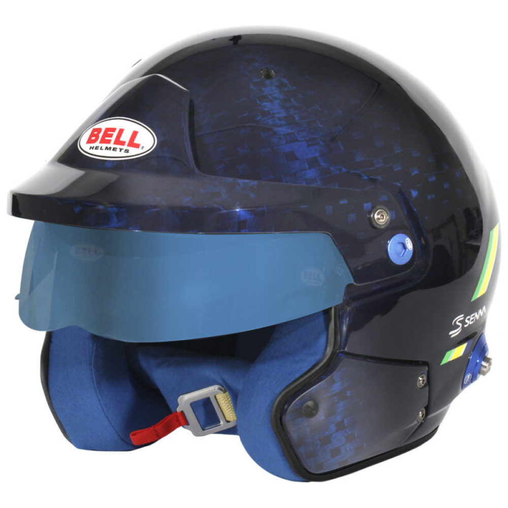Bell MAG-10 Carbon Ayrton Senna open face helm in Senna Blue