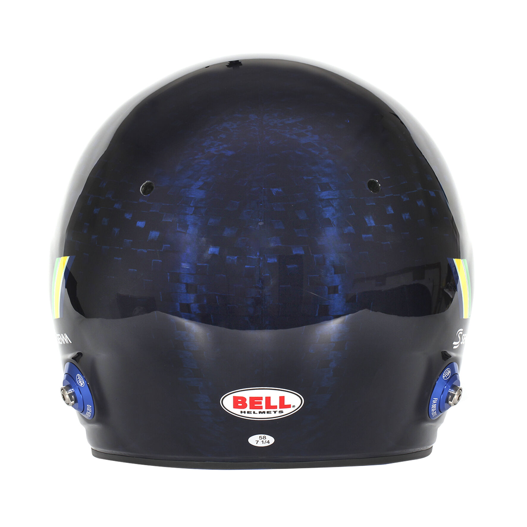 Bell MAG-10 Carbon Ayrton Senna open face helmet 6 Detail van het blauw getinte zonnescherm van de Senna-helm