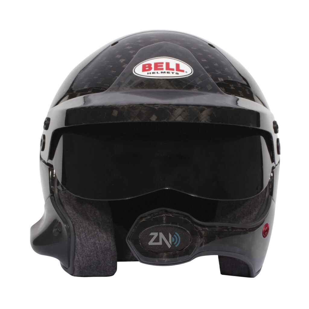 Bell MAG-10 Rally Ultra Carbon casque rallye 3 Vooraanzicht met carbon zonneklep en microfoon