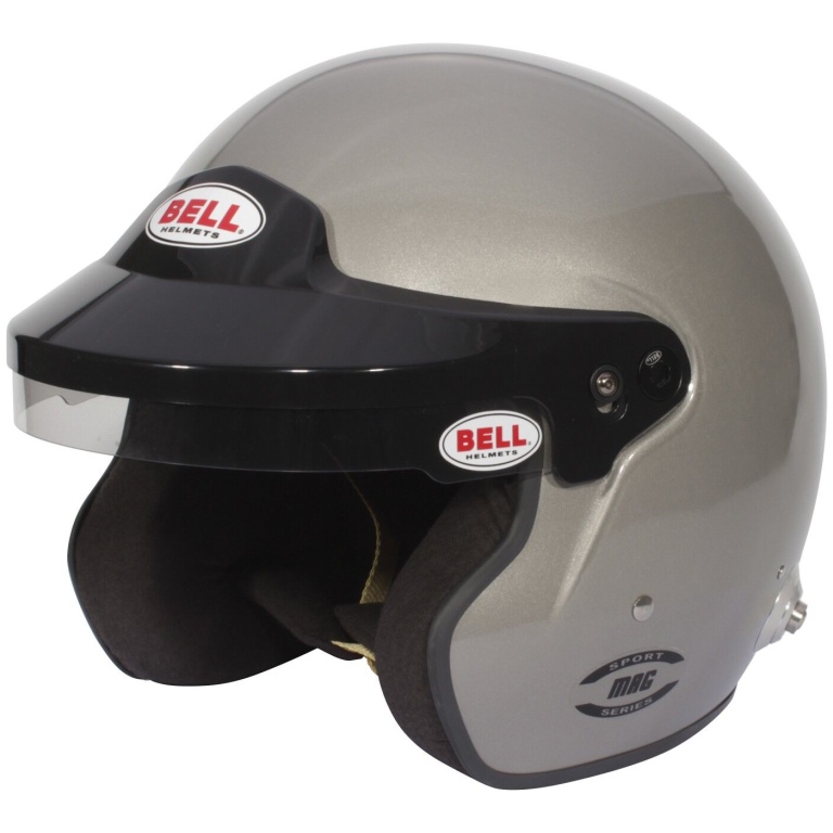 Bell MAG Sport open face helm in Titanium Silver met HANS-ankers