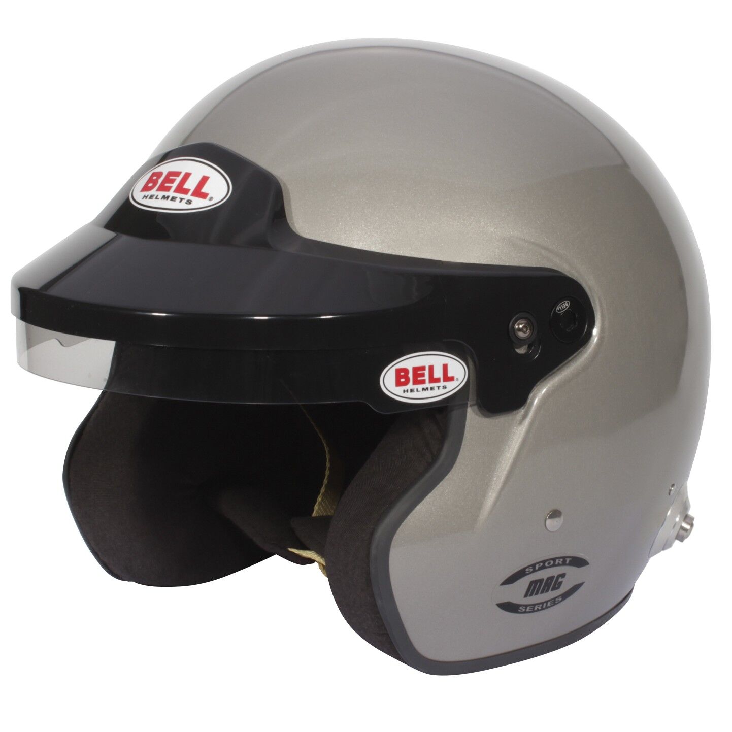 Bell MAG Sport casque jet 1 Bell MAG Sport open face helm in Titanium Silver met HANS-ankers
