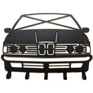 BMW E24 sleutelhanger voor aan de muur, zwart silhouet van de 6-serie coupé met haakjes