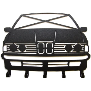 BMW E24 sleutelhanger voor aan de muur, zwart silhouet van de 6-serie coupé met haakjes
